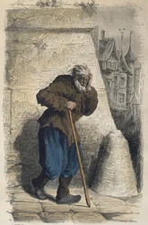 Mendigo, después de Jacques Callot (1592-1635) grabado por Adrien Lavieille (1818-62)